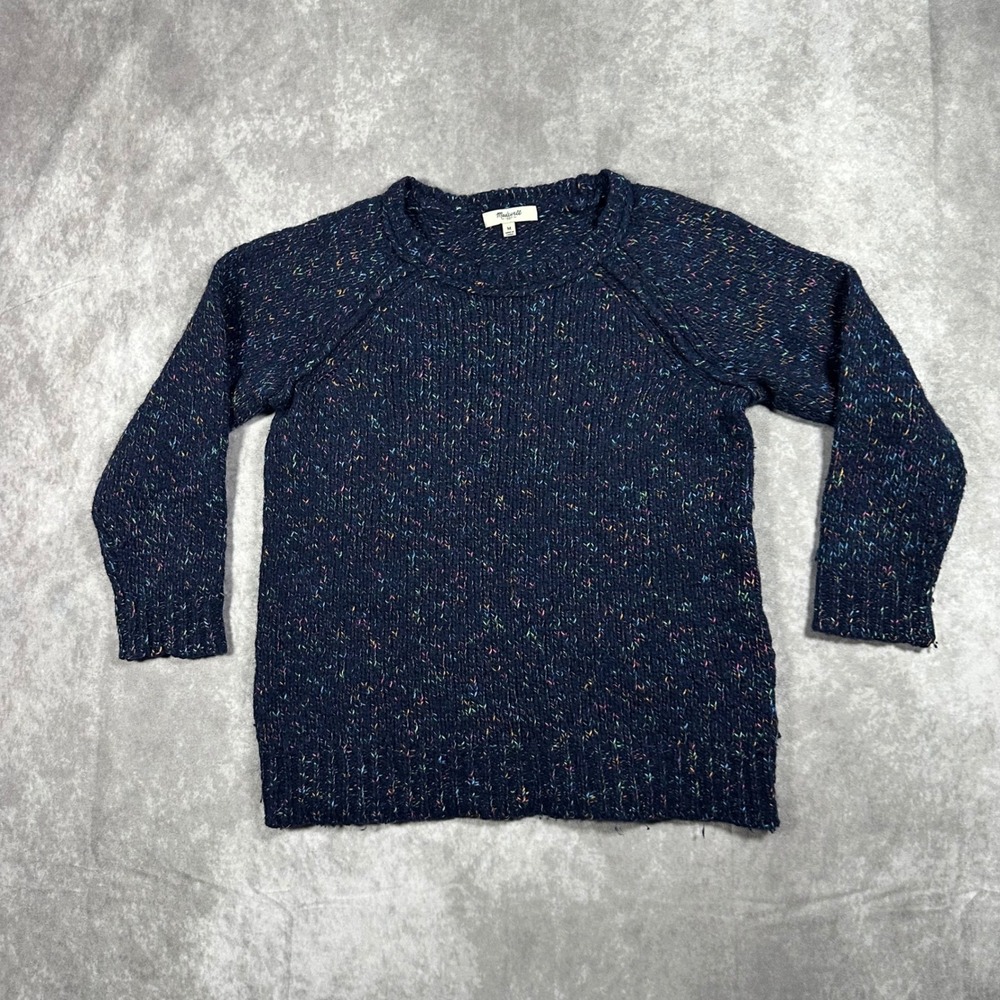 Madewell Confetti Knit Wool Blend Sweater Navy Blue Rainbow Fleck Womens M Cozy
